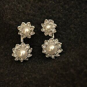 Double Pearl and Rhinestone Ear Jackets